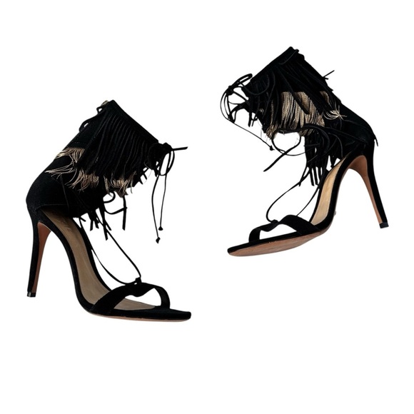 NEW Schutz Fringe Suede Stiletto Sandal Metal and Suede Fringe Black Size 9.5 - Picture 1 of 15